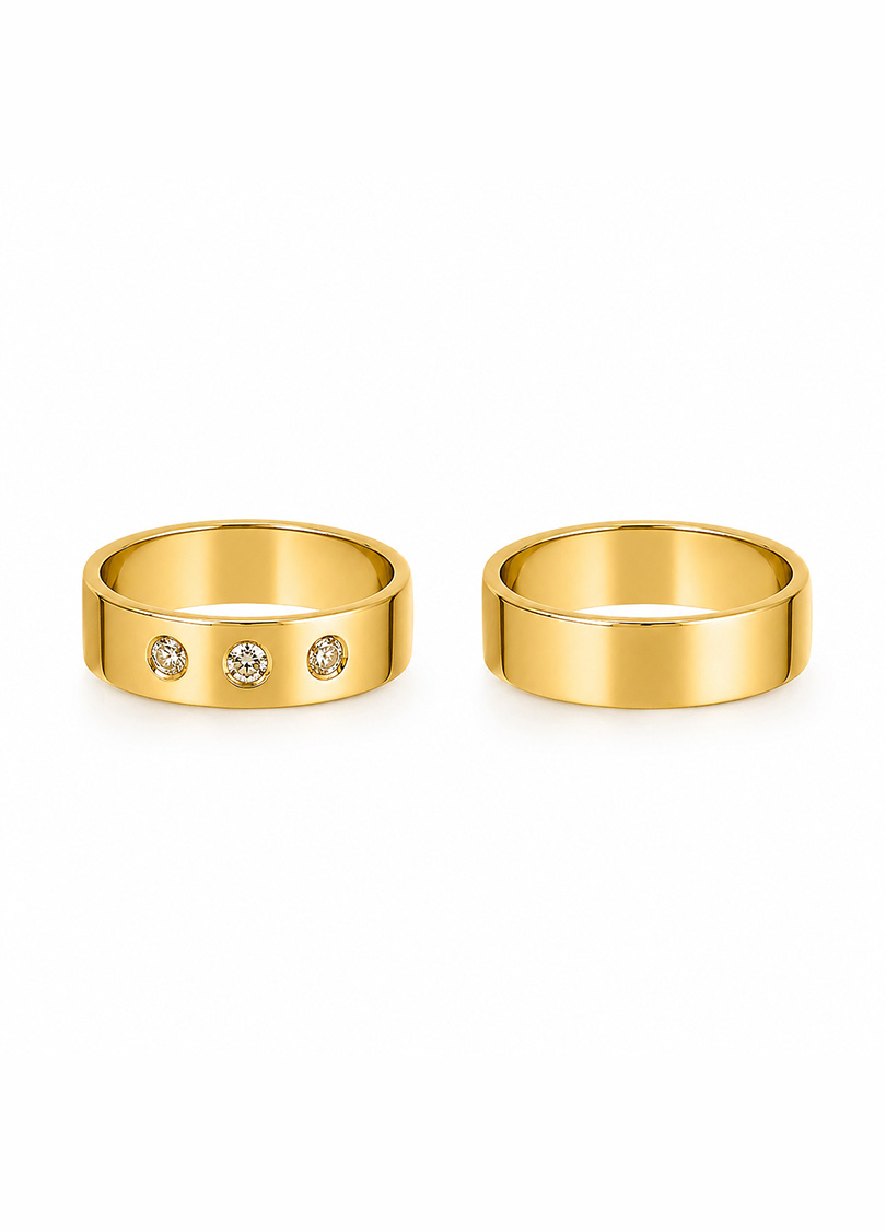 Alianças com Zircônias Douradas Elegance