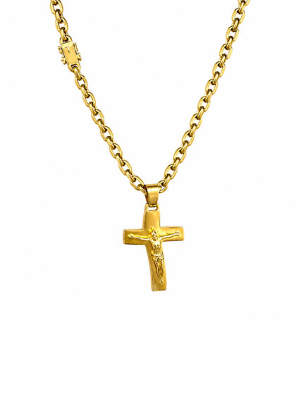 Corrente Dourada com Pingente de Cruz Crucifixo Curva