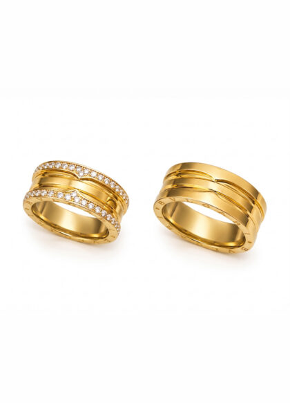 Alianças Douradas BVLGARI com Frisos e Zircônia
